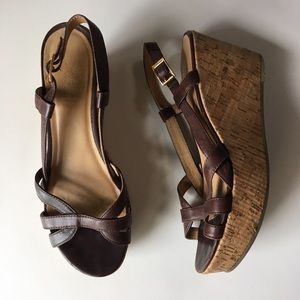 Leather and cork espadrille platform sandal